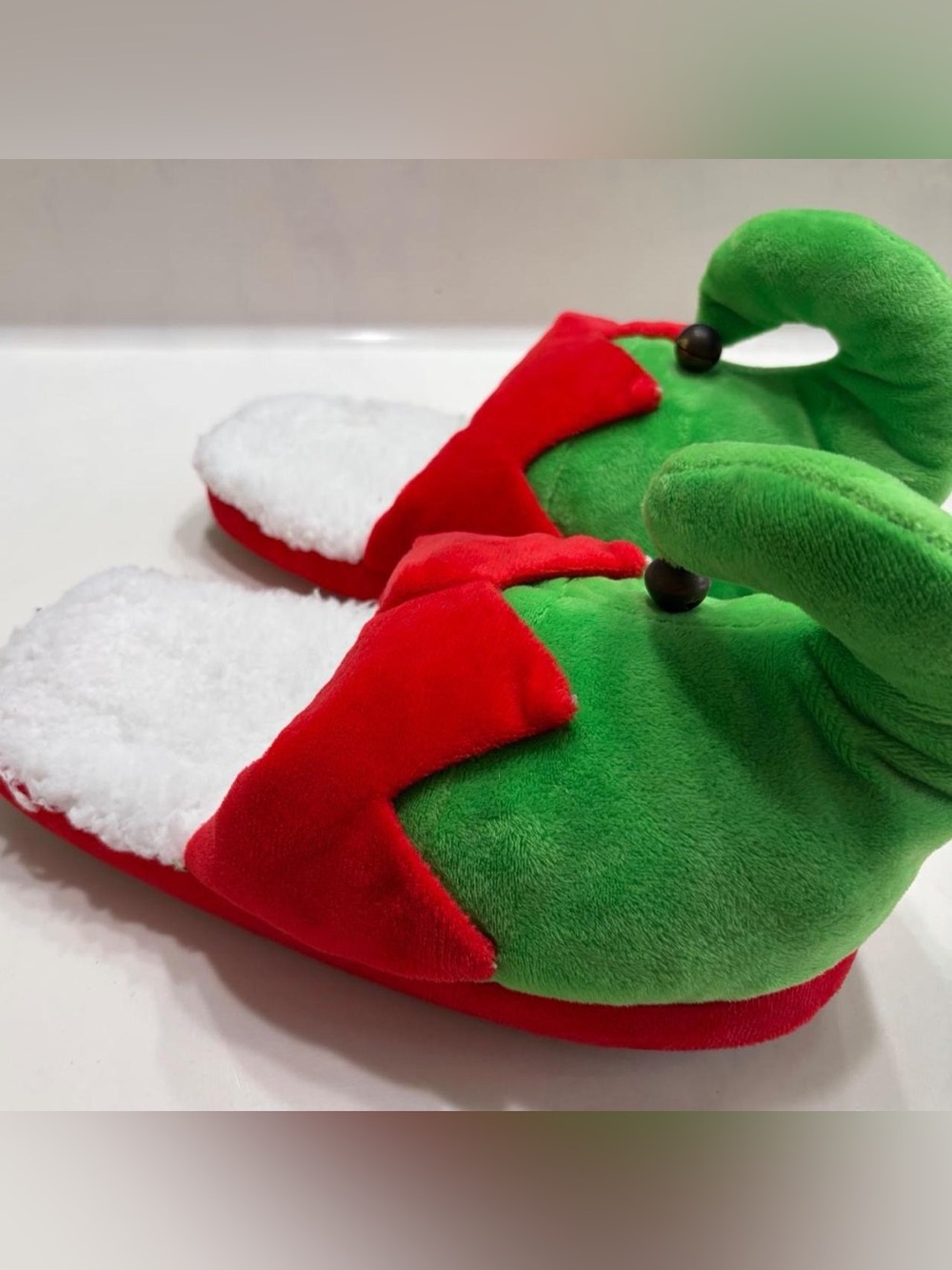Women’s Plush Elf Slippers - Green & Red Cozy Slip-Ons